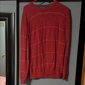 Roundtree & Yorke Red and Gray Striped Crewneck Sweater
